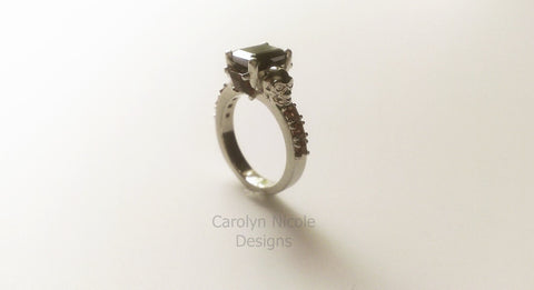 Black Onyx and Garnet Skull Engagement Ring by Carolyn Nicole Designs