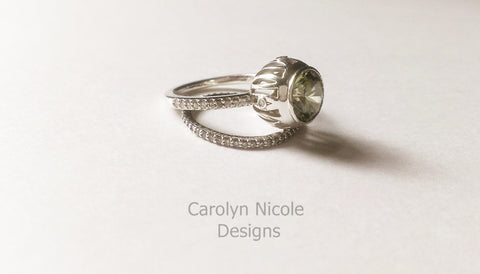 Open  Bezel Peridot and Diamond Engagement Ring by Carolyn Nicole Designs