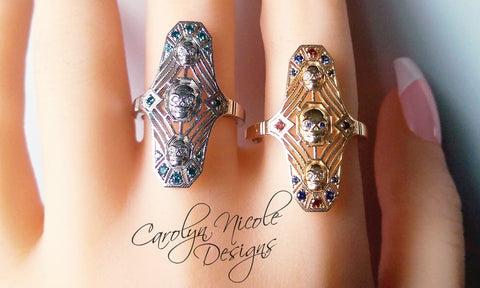 Art Deco Skull Ring (Red, White and Blue) by Carolyn Nicole Designs