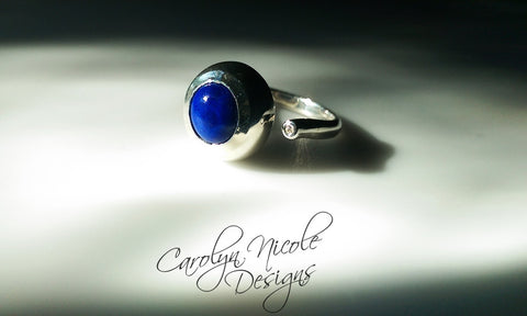 Two Stone Bezel Ring (Lapis and White Sapphire) by Carolyn Nicole Designs