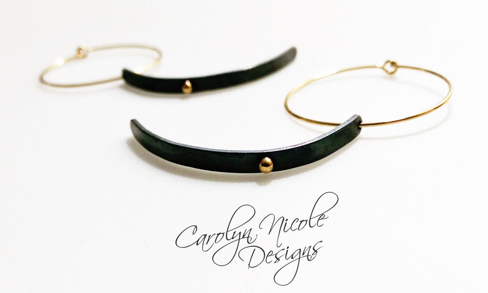 Black and Gold Dangle Hoop Earrings by Carolyn Nicole Designs