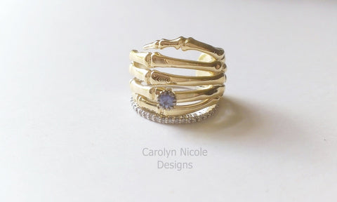 Ceylon Sapphire Skeleton Hand Promise Ring by Carolyn Nicole Designs