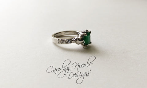 Emerald and White Sapphire Skull Engagement Ring by Carolyn Nicole Designs