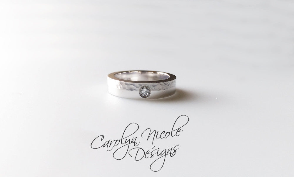 Hammered Textured Diamond Wedding Band by Carolyn Nicole Designs
