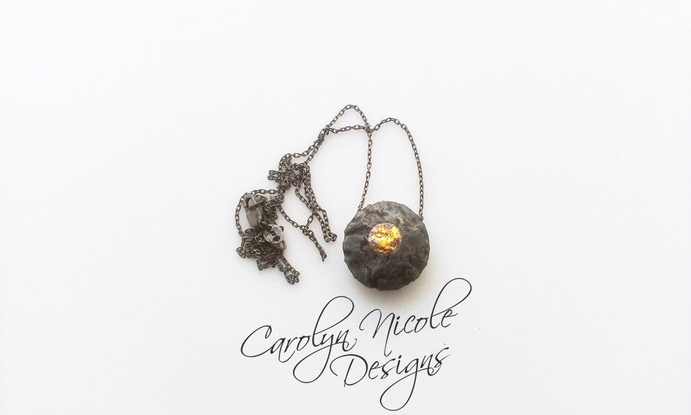 Black and Gold Keum Boo Necklace by Carolyn Nicole Designs