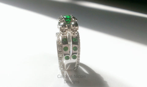 Emerald Skull Engagement Ring by Carolyn Nicole Designs