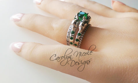 14k White Gold Emerald Skull Engagement Ring by Carolyn Nicole Designs