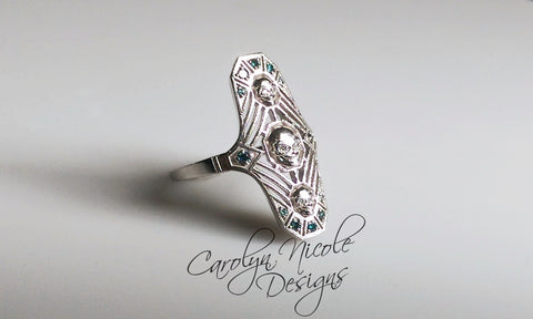 Art Deco Skull Ring (Blue and White) by Carolyn Nicole Designs