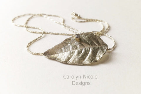 Sterling Silver and Blue Zircon Leaf Necklace by Carolyn Nicole Designs